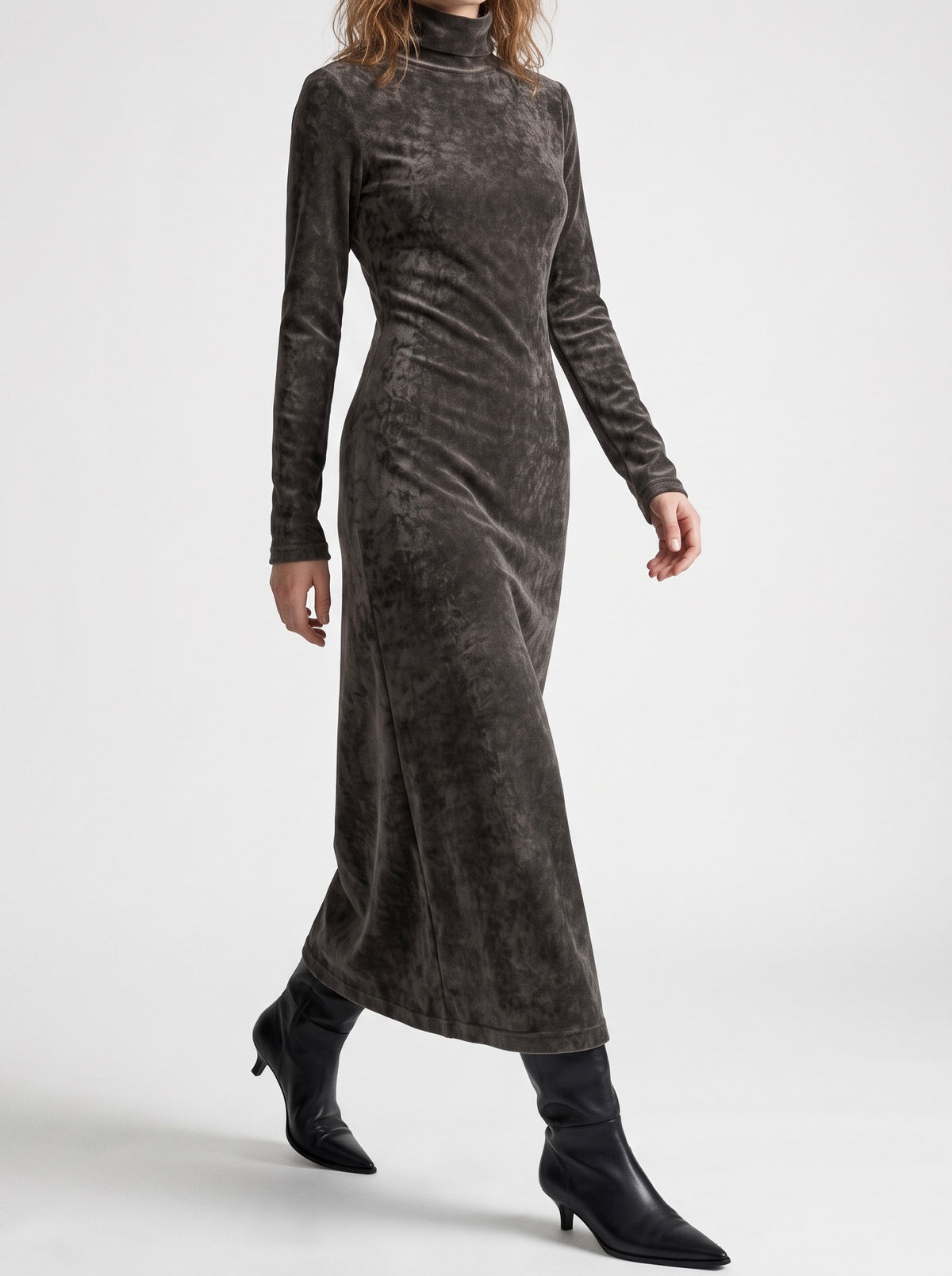 CRUSHED TURTLE NECK DRESS